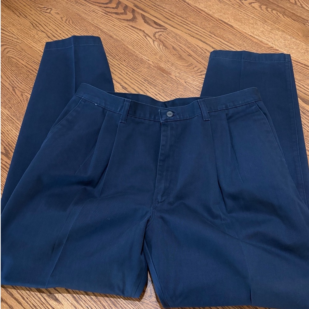 Lee Pleated Chino Pants Mens 38x32 Navy Blue Cotton Twill Trousers Classic 90s